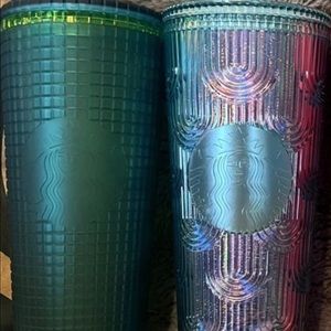 Green with neon green straw tumbler and rainbow tumbler 24oz